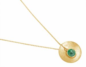 Gemshine – Damen – Halskette – Anhänger – 925 Silber – Vergoldet – Schale –  Geometrisch – Design – Smaragd – Grün – 45 cm