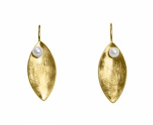 Gemshine – Damen – Ohrringe – Ohrhänger – 925 Silber – Vergoldet – Marquise – Minimalistisch – Design – Perle – Weiß – 3 cm