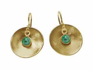 Gemshine – Damen – Ohrringe – Ohrhänger – 925 Silber – Vergoldet – Schale –  Geometrisch – Design – Smaragd – Grün – 2 cm