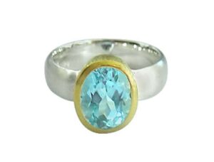 Gemshine – Damen – Ring – Silber 925 – Vergoldet – Topas – Blau, Ringgröße:59 (18.8)