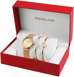 Uhrenset Armbanduhr + 2 Armreifen Damenuhr Metallarmband rose gold Geschenk